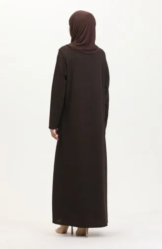 Büyük Beden Düğme Detaylı Elbise 0532-05 Kahverengi 0532-05