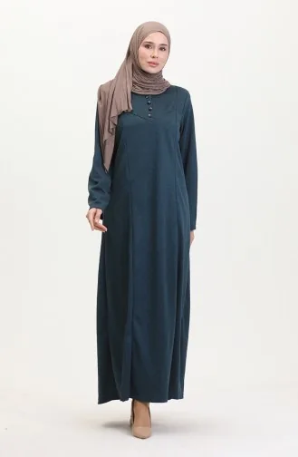 Büyük Beden Düğme Detaylı Elbise 0532-06 Petrol