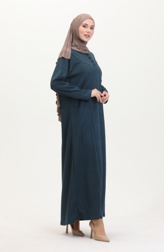 Plus Size Button Detailed Dress 0532-06 Petrol 0532-06