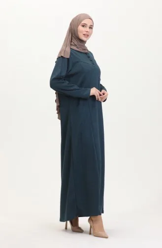 Büyük Beden Düğme Detaylı Elbise 0532-06 Petrol