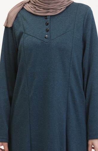 Plus Size Button Detailed Dress 0532-06 Petrol 0532-06