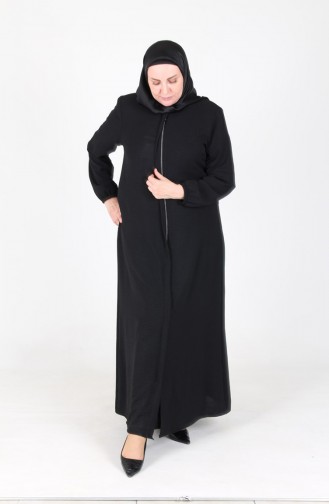 Aerobin Abaya Omra à Fermeture En Tissu 3025-01 Noir 3025-01