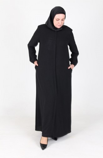 Aerobin Abaya Omra à Fermeture En Tissu 3025-01 Noir 3025-01