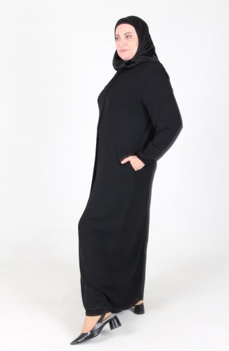 Aerobin Abaya Omra à Fermeture En Tissu 3025-01 Noir 3025-01