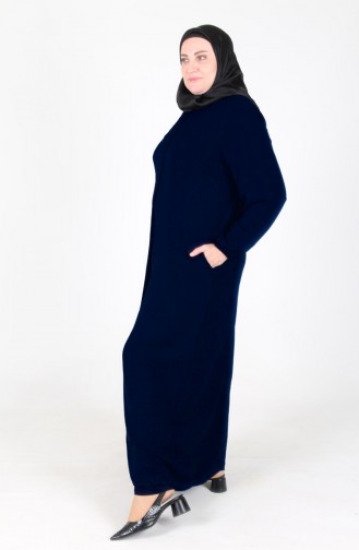 Umrah Abaya Aus Aerobin-Stoff Mit Reißverschluss 3025-02 Marineblau 3025-02