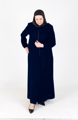 Umrah Abaya Aus Aerobin-Stoff Mit Reißverschluss 3025-02 Marineblau 3025-02