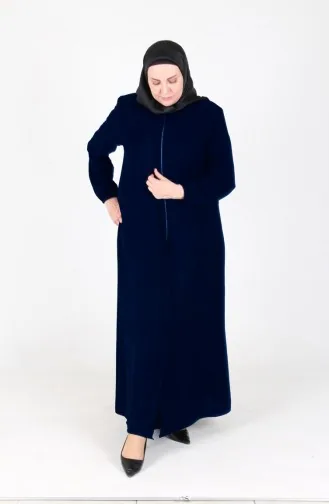 Umrah Abaya Aus Aerobin-Stoff Mit Reißverschluss 3025-02 Marineblau 3025-02