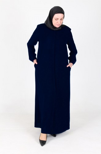 Umrah Abaya Aus Aerobin-Stoff Mit Reißverschluss 3025-02 Marineblau 3025-02