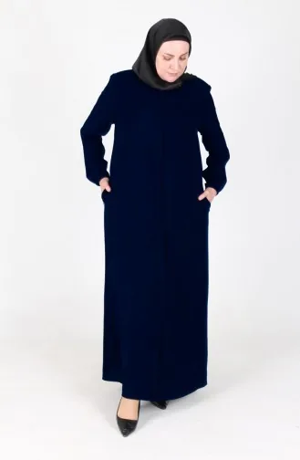 Umrah Abaya Aus Aerobin-Stoff Mit Reißverschluss 3025-02 Marineblau 3025-02