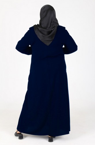 Umrah Abaya Aus Aerobin-Stoff Mit Reißverschluss 3025-02 Marineblau 3025-02