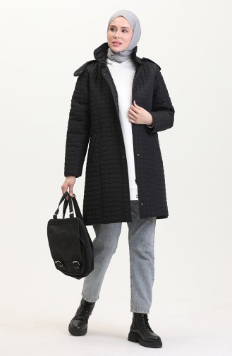Manteau Matelassé à Capuche Grande Taille 6132-01 Noir 6132-01