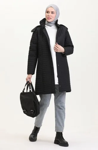 معطف كابتونيه بقبعة مقاس كبير 6132-01 أسود 6132-01