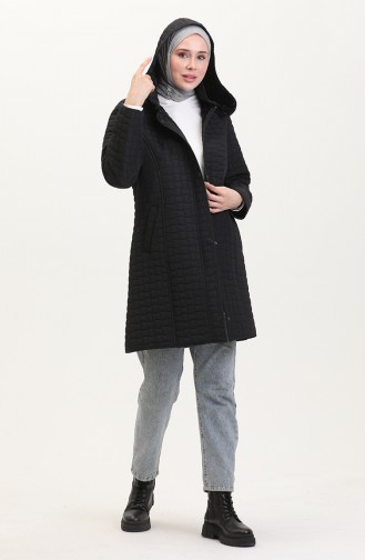 Manteau Matelassé à Capuche Grande Taille 6132-01 Noir 6132-01
