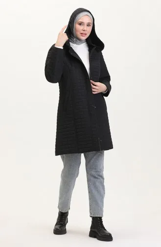 معطف كابتونيه بقبعة مقاس كبير 6132-01 أسود 6132-01