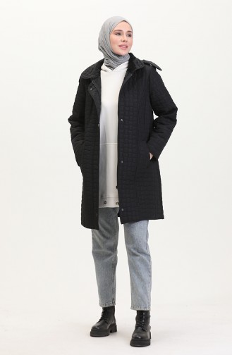 Manteau Matelassé à Capuche Grande Taille 6132-01 Noir 6132-01