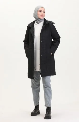 معطف كابتونيه بقبعة مقاس كبير 6132-01 أسود 6132-01