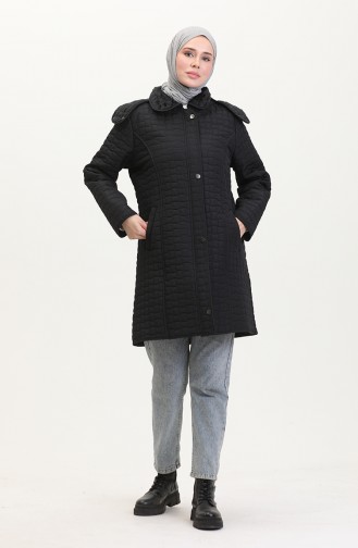 Manteau Matelassé à Capuche Grande Taille 6132-01 Noir 6132-01