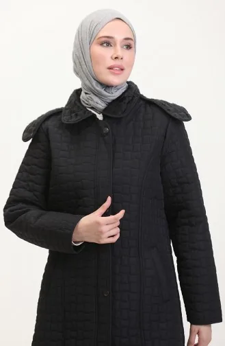 معطف كابتونيه بقبعة مقاس كبير 6132-01 أسود 6132-01