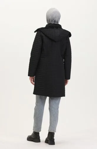 معطف كابتونيه بقبعة مقاس كبير 6132-01 أسود 6132-01