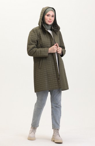 Manteau Matelassé à Capuche Grande Taille 6132-02 Khaki 6132-02