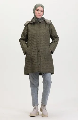 Manteau Matelassé à Capuche Grande Taille 6132-02 Khaki 6132-02