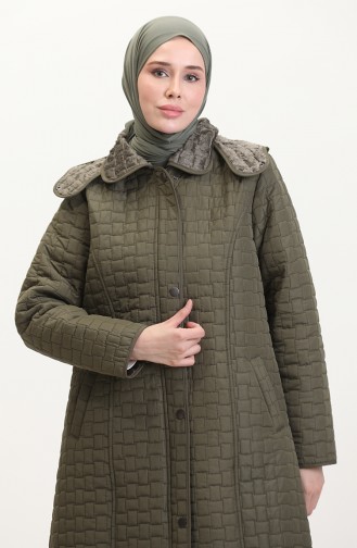 Manteau Matelassé à Capuche Grande Taille 6132-02 Khaki 6132-02