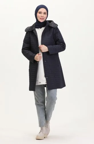 Manteau Matelassé à Capuche Grande Taille 6132-03 Bleu Marine 6132-03