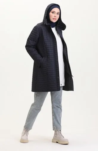 Manteau Matelassé à Capuche Grande Taille 6132-03 Bleu Marine 6132-03