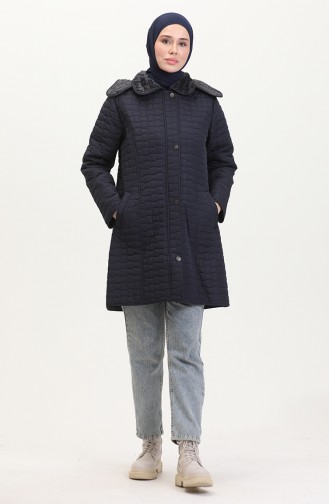 Manteau Matelassé à Capuche Grande Taille 6132-03 Bleu Marine 6132-03
