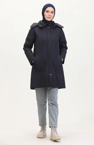 Manteau Matelassé à Capuche Grande Taille 6132-03 Bleu Marine 6132-03