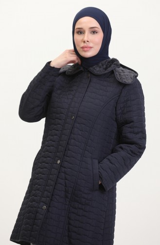 Manteau Matelassé à Capuche Grande Taille 6132-03 Bleu Marine 6132-03