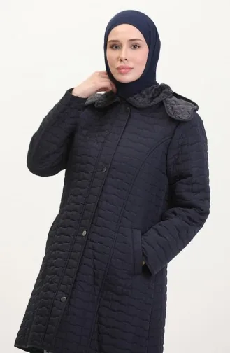 Manteau Matelassé à Capuche Grande Taille 6132-03 Bleu Marine 6132-03