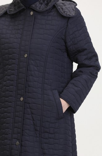 Manteau Matelassé à Capuche Grande Taille 6132-03 Bleu Marine 6132-03