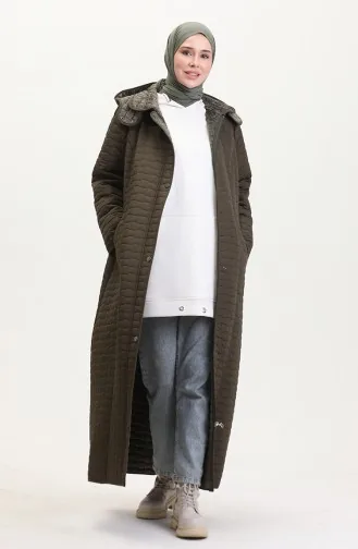 Büyük Beden Kapüşonlu Kapitone Mont 6134-01 Haki