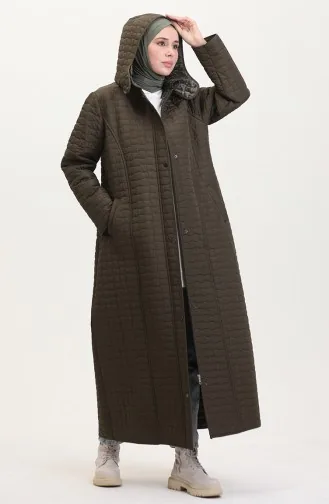 Büyük Beden Kapüşonlu Kapitone Mont 6134-01 Haki