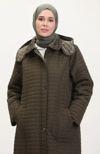 Büyük Beden Kapüşonlu Kapitone Mont 6134-01 Haki