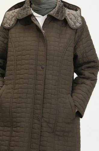 Büyük Beden Kapüşonlu Kapitone Mont 6134-01 Haki