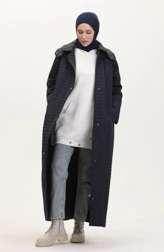 Manteau Matelassé à Capuche Grande Taille 6134-02 Bleu Marine 6134-02