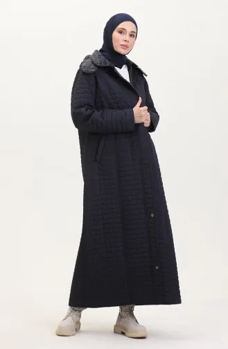 Manteau Matelassé à Capuche Grande Taille 6134-02 Bleu Marine 6134-02