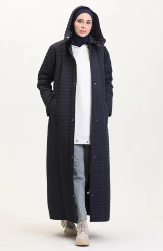 Manteau Matelassé à Capuche Grande Taille 6134-02 Bleu Marine 6134-02