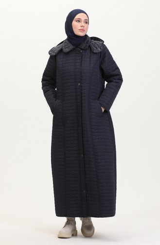Grote Maat Gewatteerde Jas Met Capuchon 6134-02 Marineblauw 6134-02