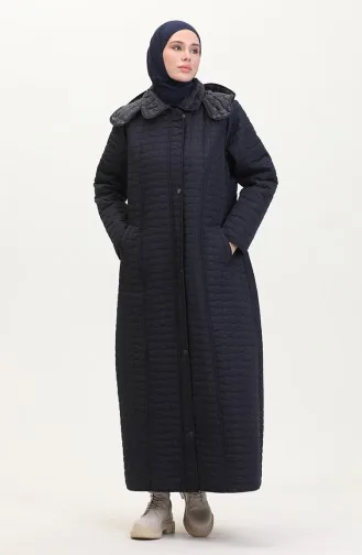 Manteau Matelassé à Capuche Grande Taille 6134-02 Bleu Marine 6134-02