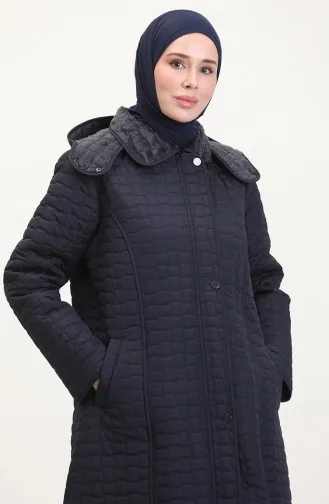 Manteau Matelassé à Capuche Grande Taille 6134-02 Bleu Marine 6134-02