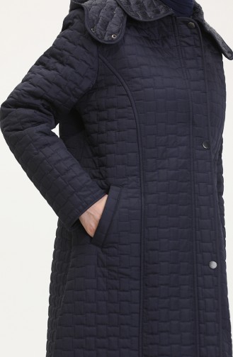 Grote Maat Gewatteerde Jas Met Capuchon 6134-02 Marineblauw 6134-02