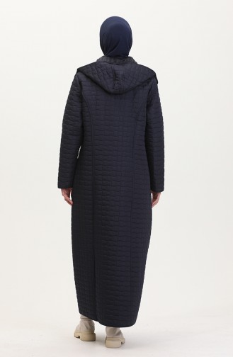 Grote Maat Gewatteerde Jas Met Capuchon 6134-02 Marineblauw 6134-02