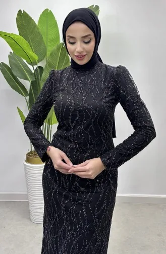 Abendkleid Aus Silbrigem Tüll 5518-01 Schwarz 5518-01