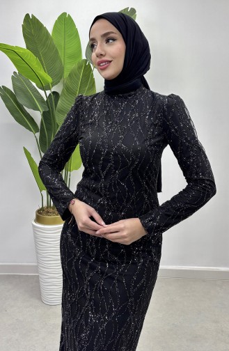 Abendkleid Aus Silbrigem Tüll 5518-01 Schwarz 5518-01