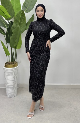 Abendkleid Aus Silbrigem Tüll 5518-01 Schwarz 5518-01