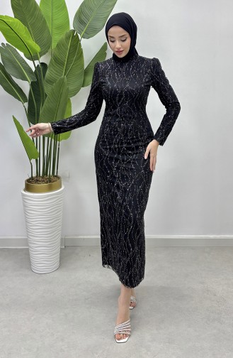 Abendkleid Aus Silbrigem Tüll 5518-01 Schwarz 5518-01