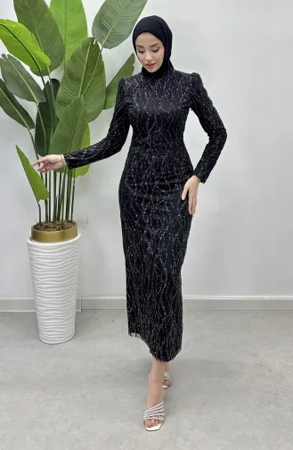 Abendkleid Aus Silbrigem Tüll 5518-01 Schwarz 5518-01